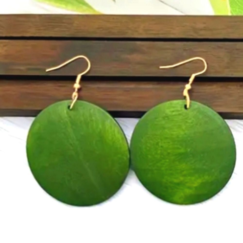 Ladies Beautiful Vibrant Green Wooden Earrings